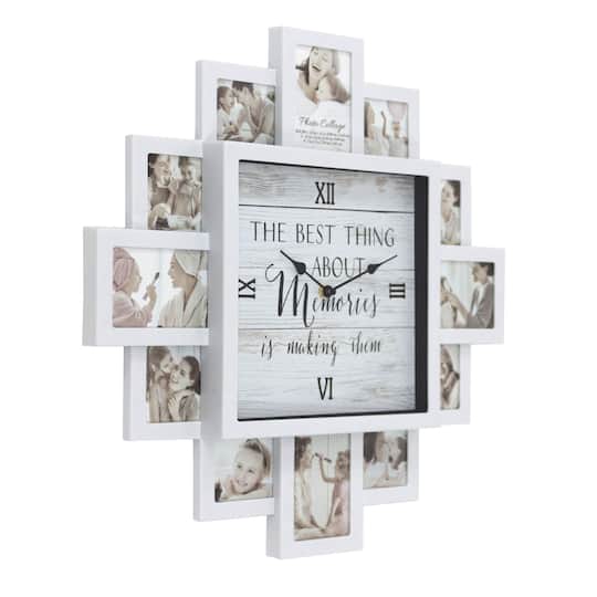 White Farmhouse Shabby-Chic &#x22;Memories&#x22; Picture Frame Wall Collage Clock